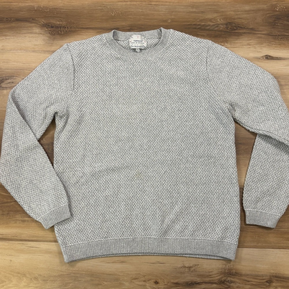 Topman Sweater Mens M Minimalist Cotton Blend Textured Knit Grey Made In Britain